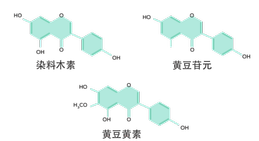 大豆异黄酮的化学成分。染料木黄酮 (C15H10O5)、大豆素 (C15H10O4)、黄豆黄素 (C16H12O5)