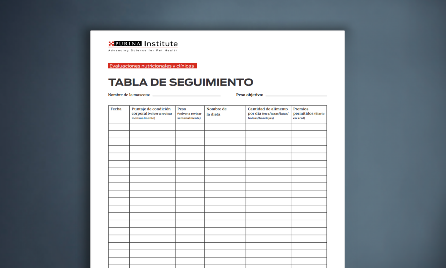 Tabla De Seguimiento De La Condición Corporal Para Perros